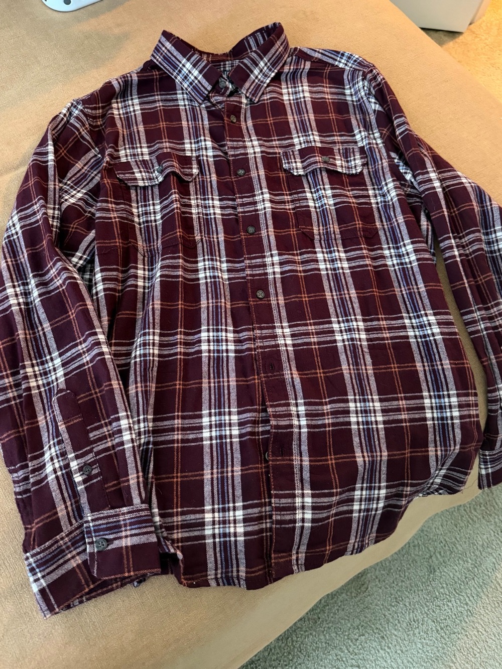 Men's Burgundy Plaid Button-Up Shirt